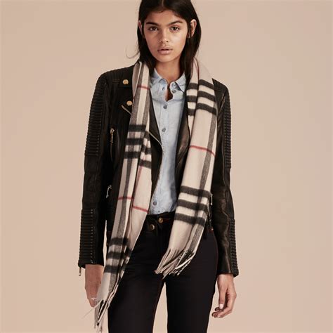 burberry silk check scarf in stone|Burberry giant check cashmere scarf.